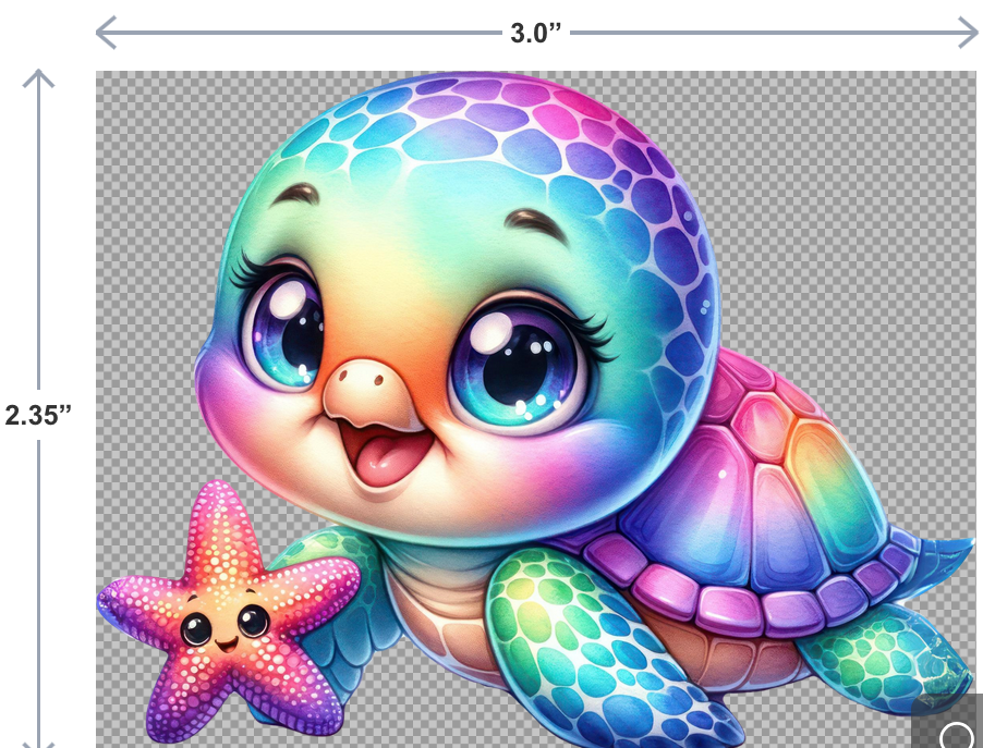 UV-DTF sticker of a detailed sea turtle with beachy ocean-inspired design