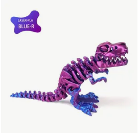 Purple dinosaur skeleton model on a white background