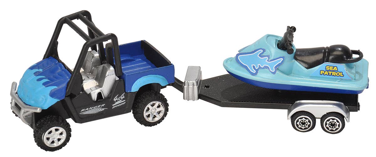 Wild Republic Aquatic Truck with Trailer, featuring ocean-themed designs and colorful aquatic animal illustrations.