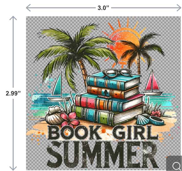 UV-DTF sticker with the phrase Book Girl Summer in bright, summery colors
