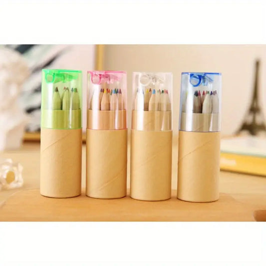 Travel-sized colored pencils for kids in assorted colors, featuring a built-in sharpener, perfect for on-the-go art projects.