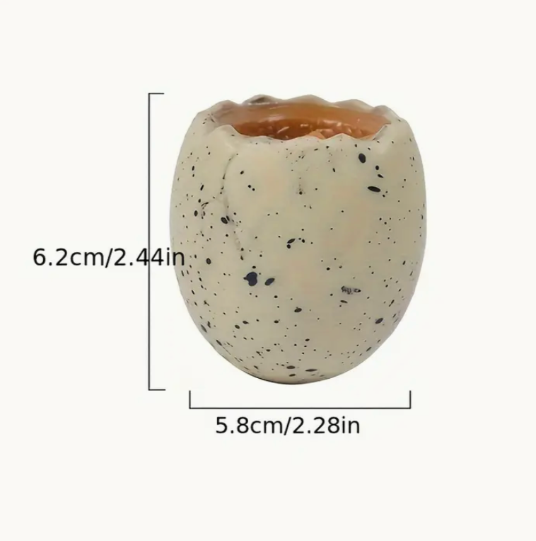 Small ceramic pot with measurements on a white background