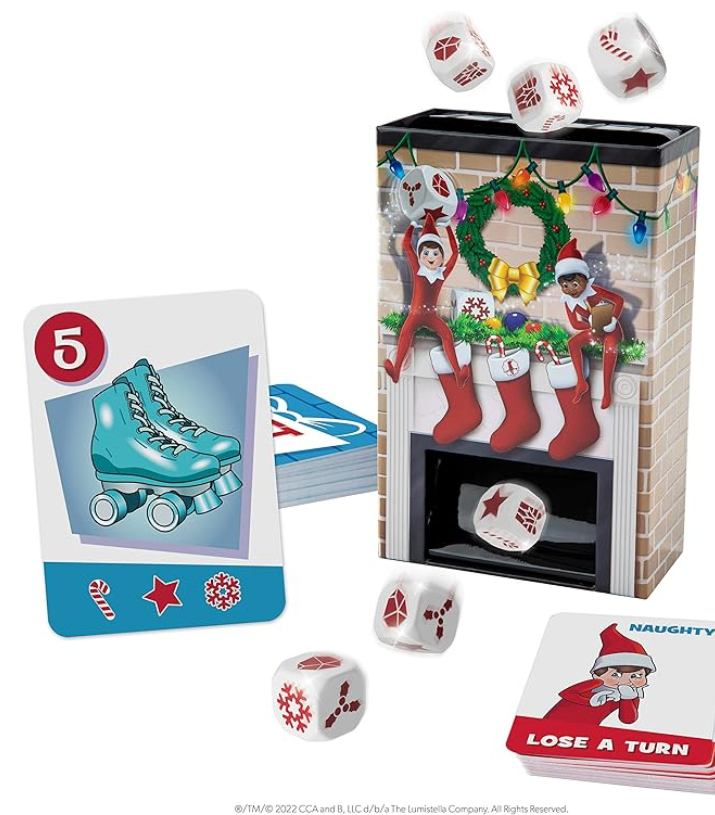 Down the Chimney card and dice game with festive Christmas-themed packaging—perfect for kids and family holiday game nights.