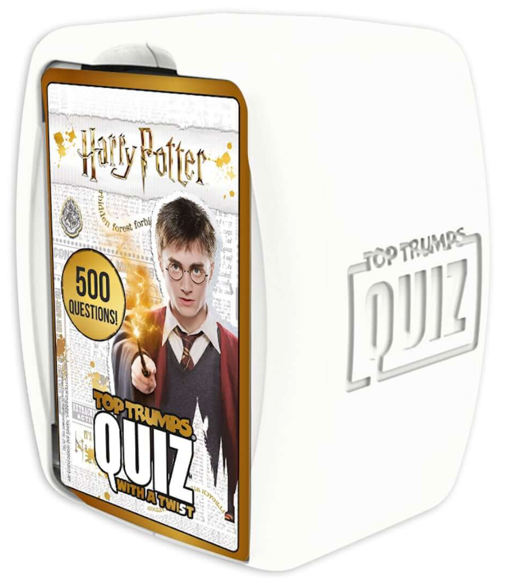 Top Trumps Quiz packaging featuring a character from Harry Potter on a white background