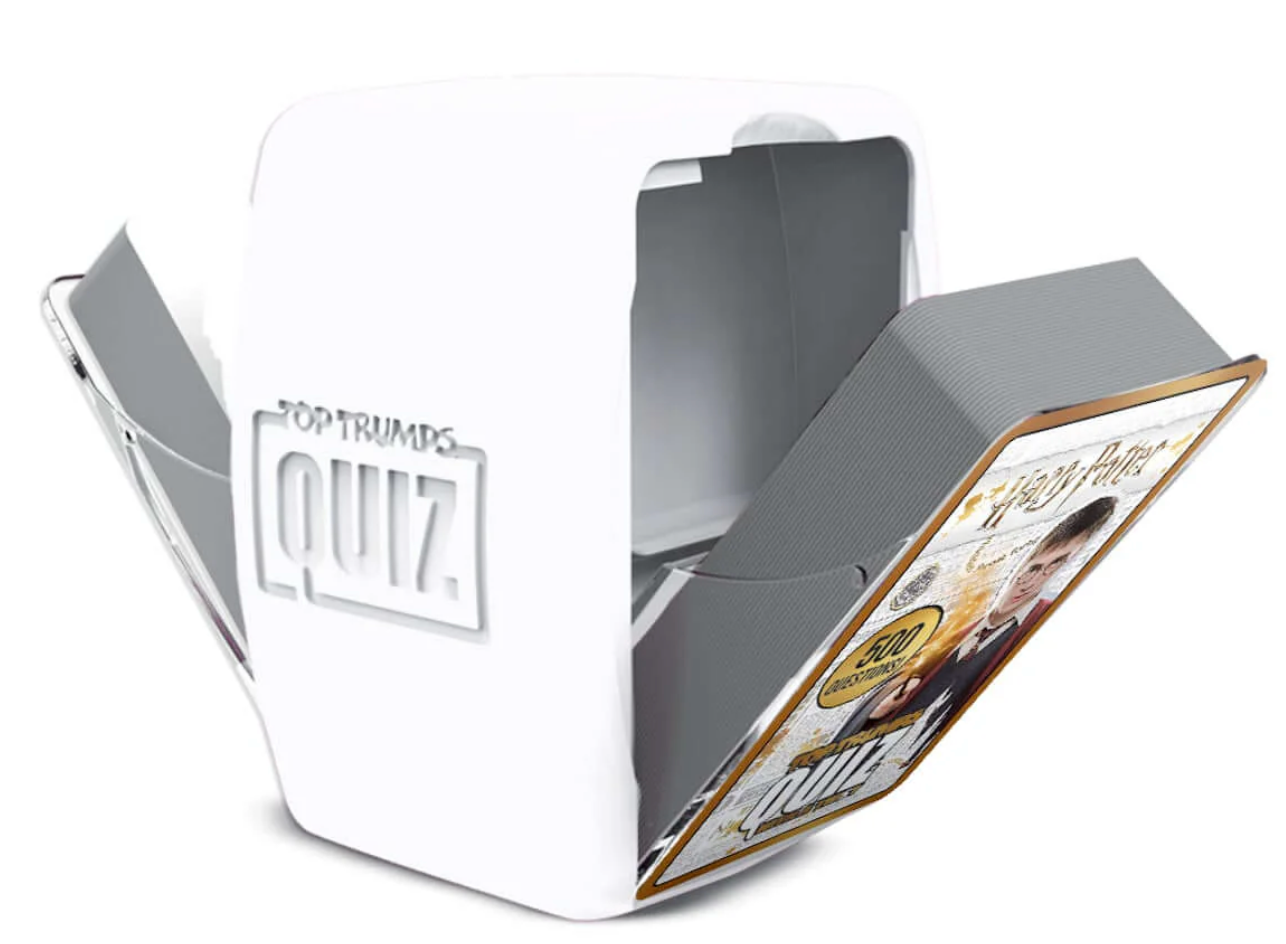 Top Trumps Quiz packaging with a card partially pulled out on a white background