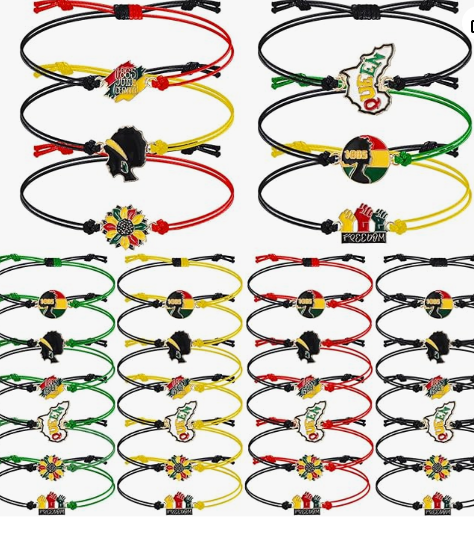 Juneteenth string bracelet made from wax rope and alloy, adjustable design for honoring African American heritage