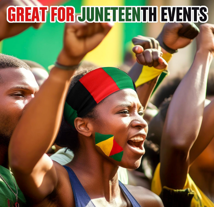 Knotted Juneteenth headband in red, black, and green with elastic back and turban-style twist
