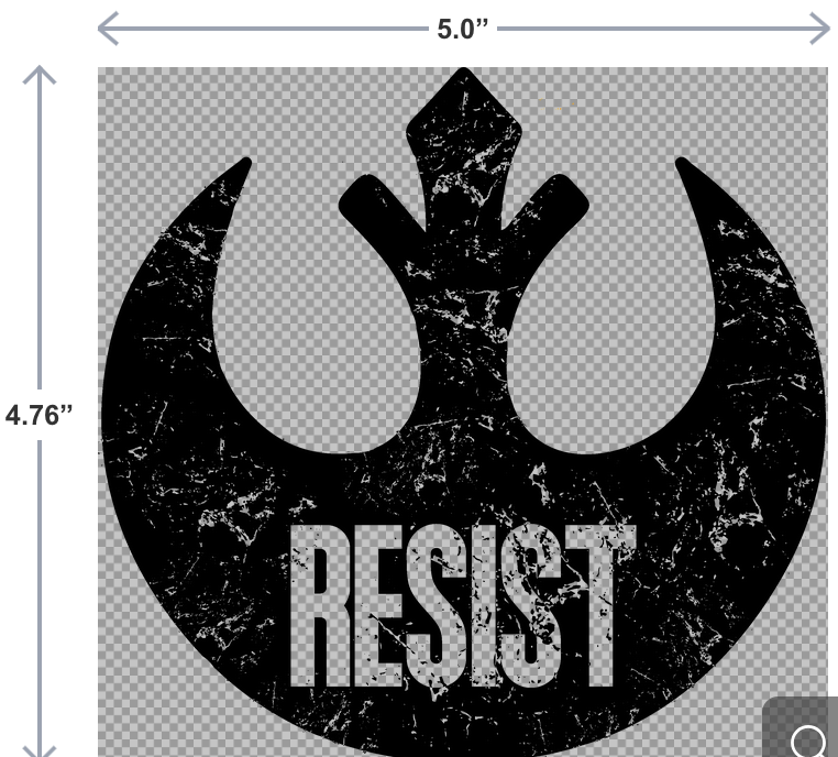 UV-DTF sticker that says Resist in a sci-fi style inspired by galactic rebellion