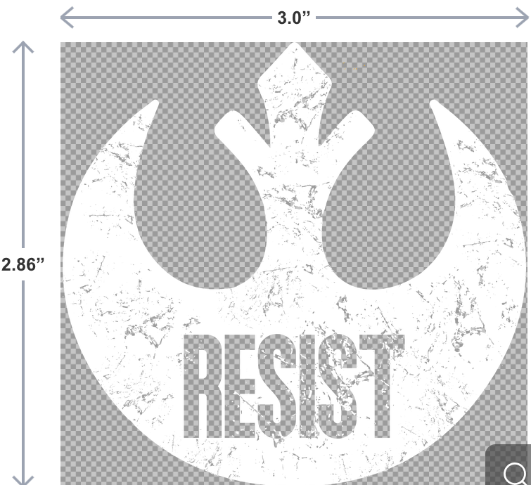 UV-DTF sticker that says Resist in a sci-fi style inspired by galactic rebellion