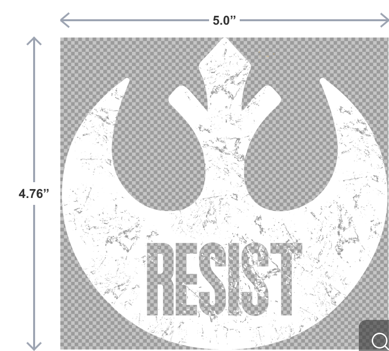 UV-DTF sticker that says Resist in a sci-fi style inspired by galactic rebellion
