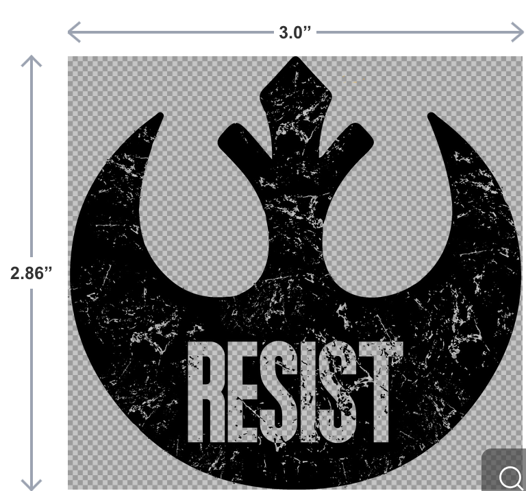 UV-DTF sticker that says Resist in a sci-fi style inspired by galactic rebellion