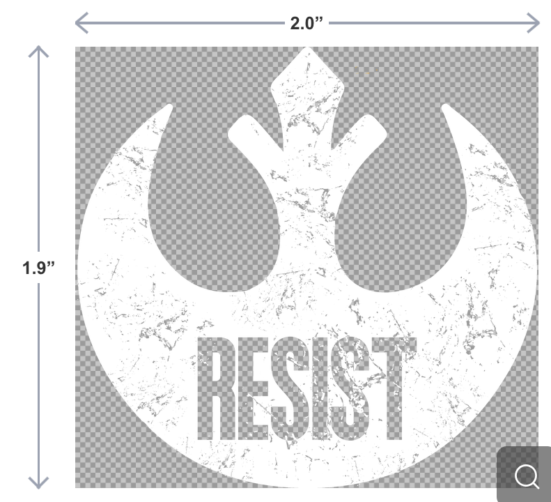 UV-DTF sticker that says Resist in a sci-fi style inspired by galactic rebellion