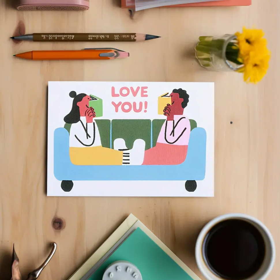 Romantic book-themed greeting card featuring a literary design, perfect for book lovers and readers to express their love.