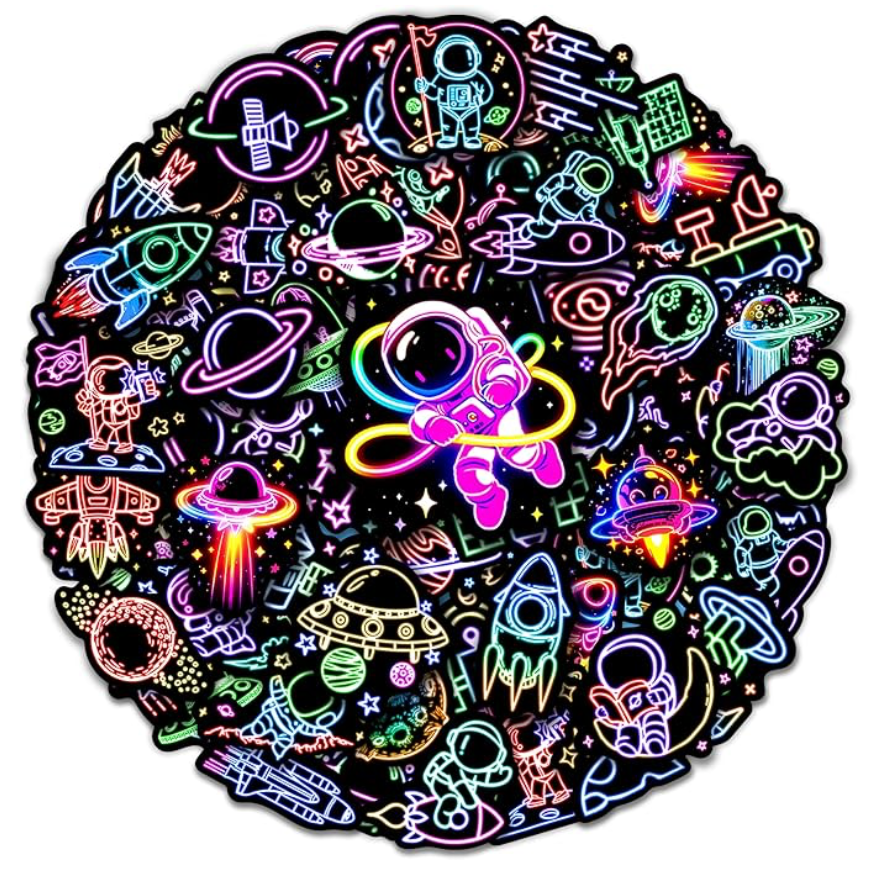 Spaceman Eraser + Neon Space-Themed Sticker