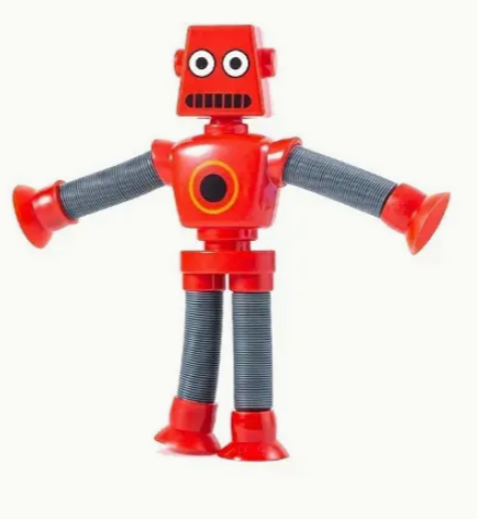 Red toy robot with a white background