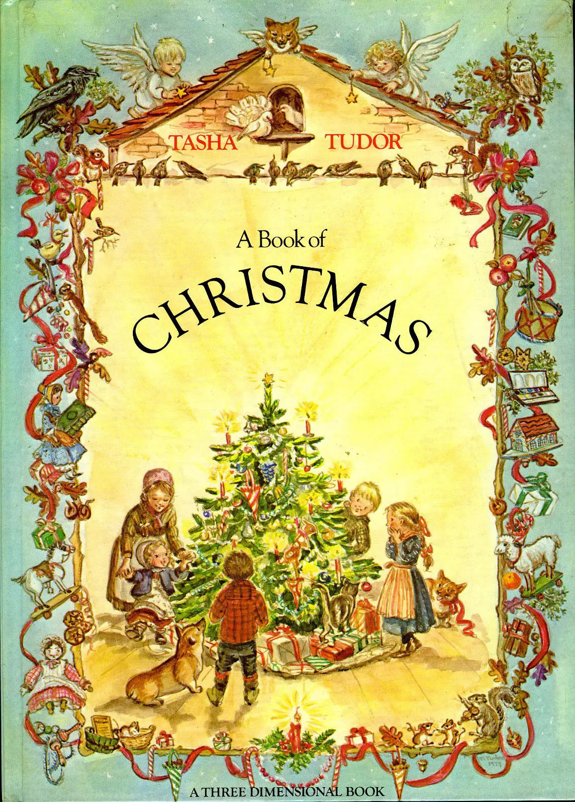 A Book of Christmas pop‑up book by Tasha Tudor cover illustration of family around tree