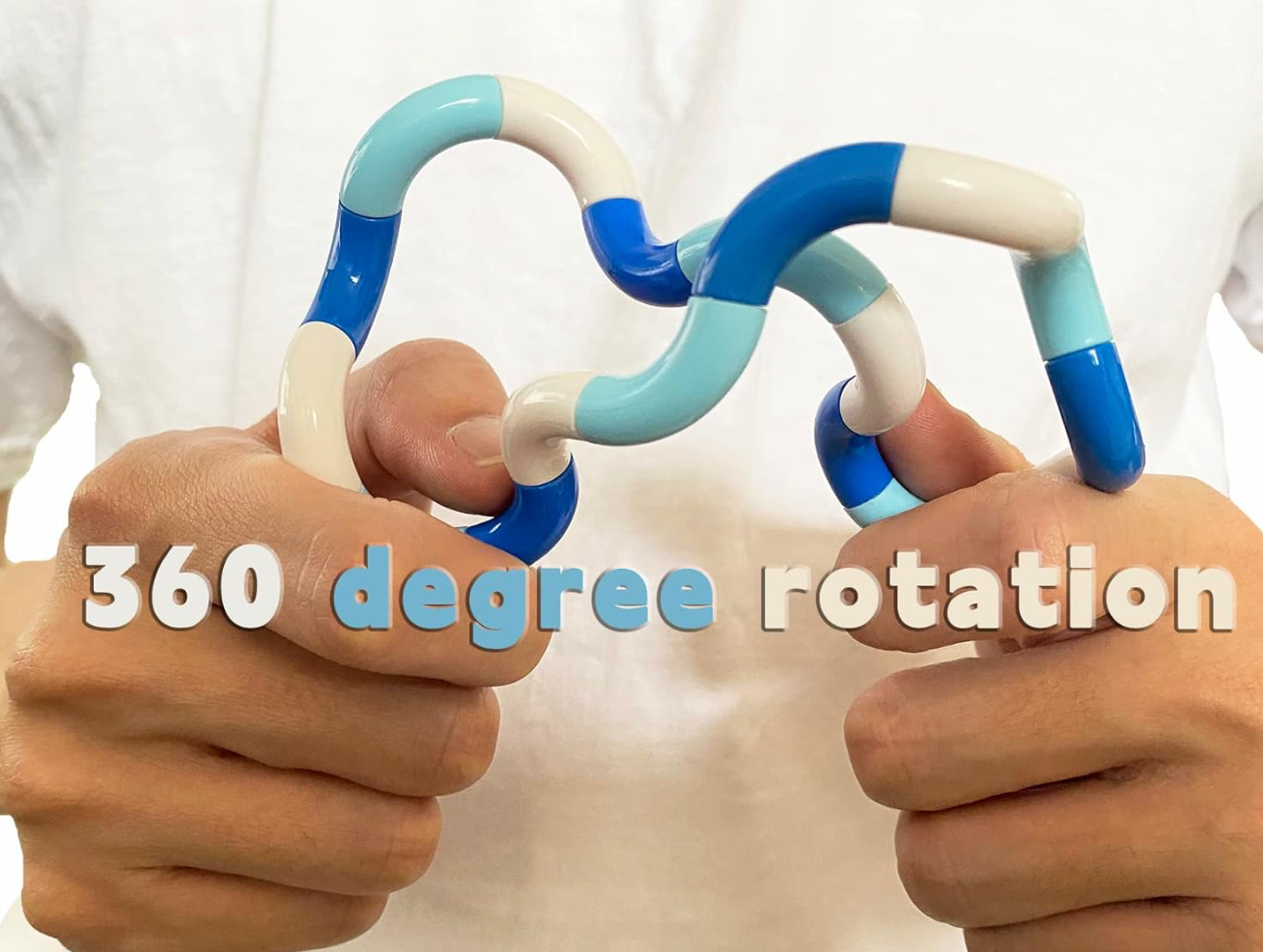 Multicolored twisty fidget toys shown in various shapes and color combinations, designed for sensory play and stress relief