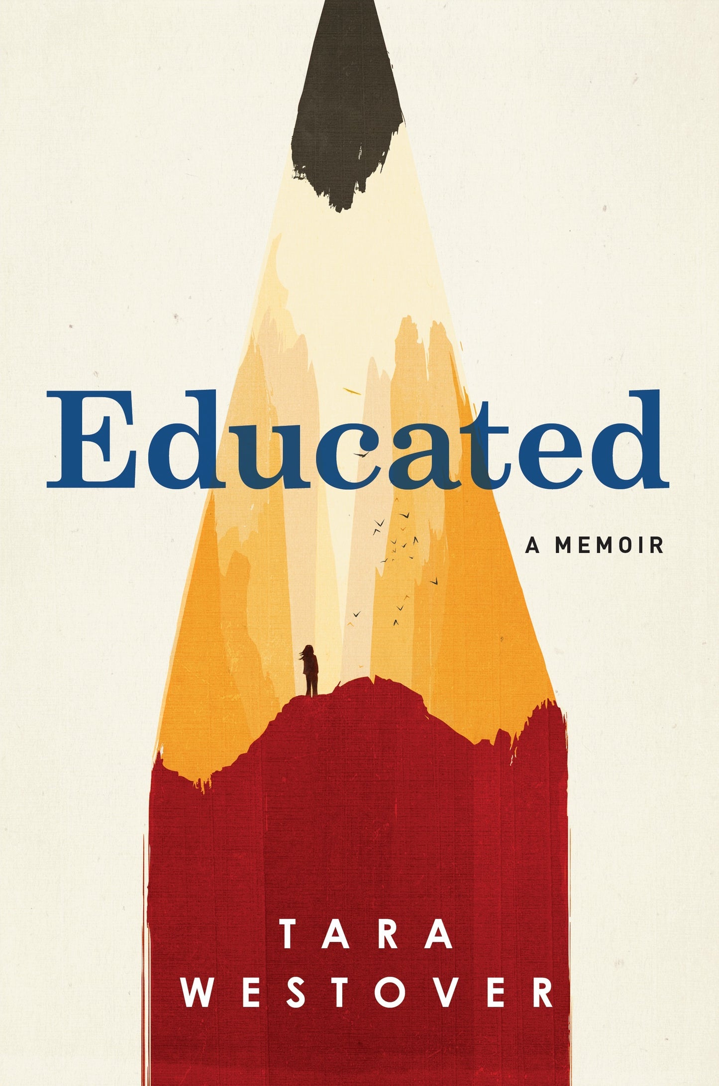 Cover of Educated: A Memoir by Tara Westover featuring a stylized illustration of a mountain landscape forming the shape of a pencil