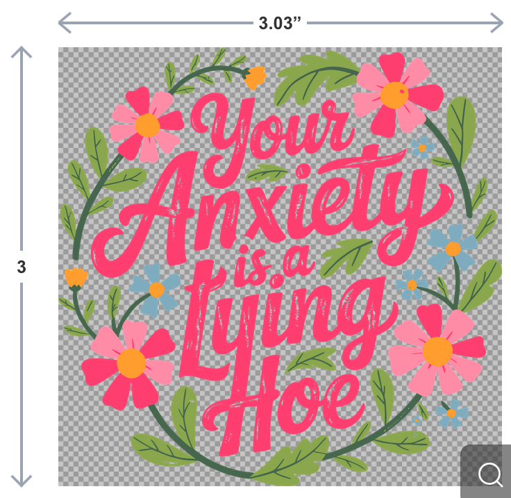 Decorative text with flowers and measurements on a transparent background