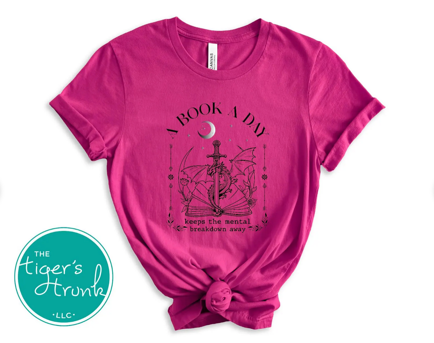 Casual reader outfit shirt with dragon design, witty reading quote, and book club humor