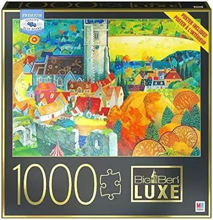 Box cover of A View from Corfe Castle, Dorset 1000-piece puzzle featuring a stunning landscape of the historic Corfe Castle ruins and surrounding countryside.
