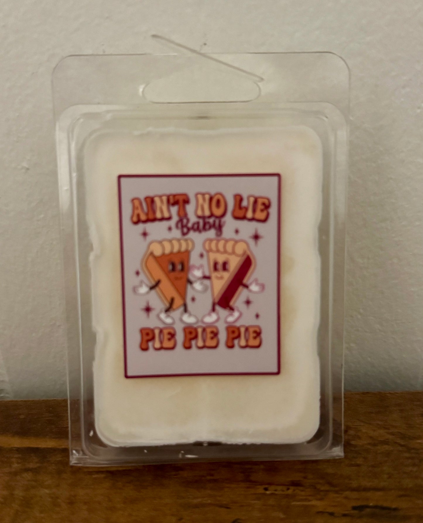 Wax melt in packaging with 'Pie Pie Pie' design and text.