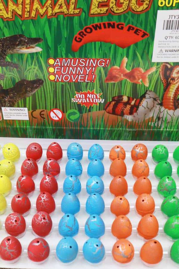Animal Egg Growing Pet toy showing a colorful egg that hatches into a surprise animal when placed in water.