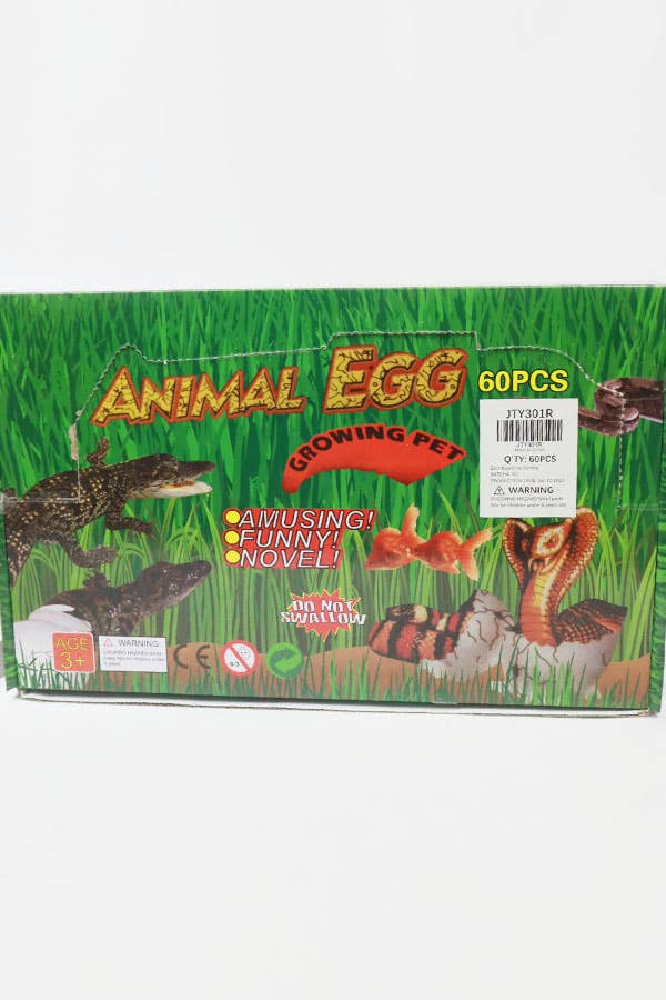 Animal Egg Growing Pet toy showing a colorful egg that hatches into a surprise animal when placed in water.
