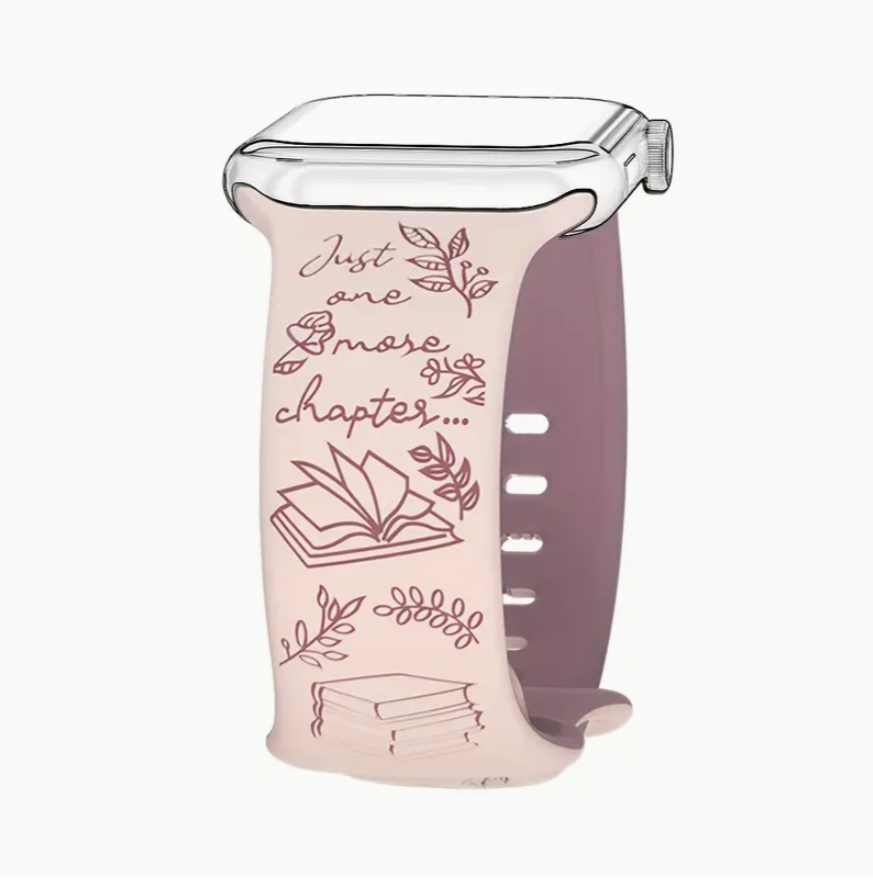 Pink and clear silicone case with text and book illustrations on a white background