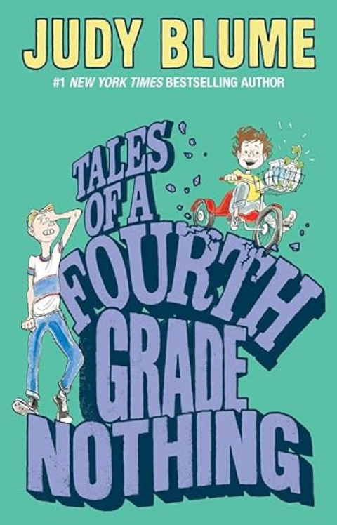Cover of Tales of a Fourth Grade Nothing by Judy Blume, featuring whimsical illustrations of Peter and Fudge.