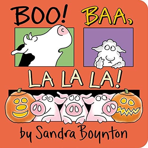 Cover of Boo! Baa, La La La! by Sandra Boynton, featuring a cow in a moonlit setting.