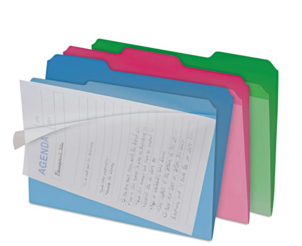 Set of three clear-view letter size file folders in blue, red, and green—perfect for color-coded organization.