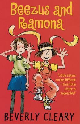 Front cover of Beezus and Ramona by Beverly Cleary, featuring an illustration of Ramona hopping while wearing bunny ears, while Beezus looks bewildered at her.