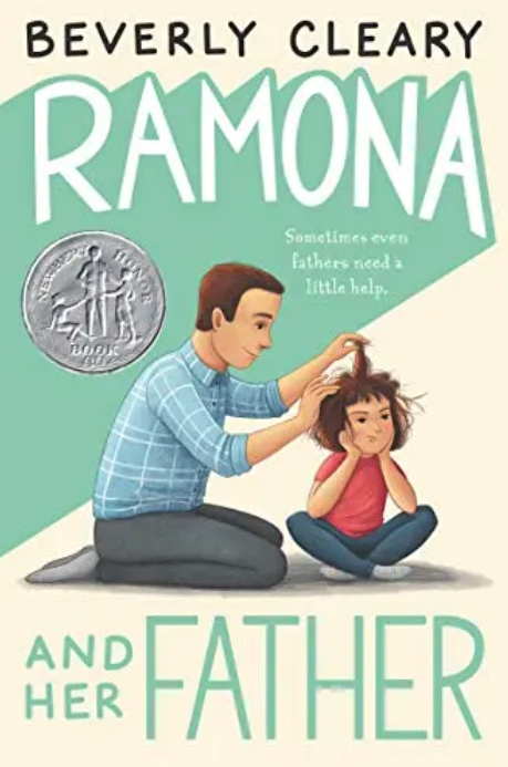 Front cover of Ramona and Her Father by Beverly Cleary, featuring Ramona smiling with her father sitting beside her.