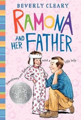Front cover of Ramona and Her Father by Beverly Cleary, featuring Ramona smiling with her father standing beside her.