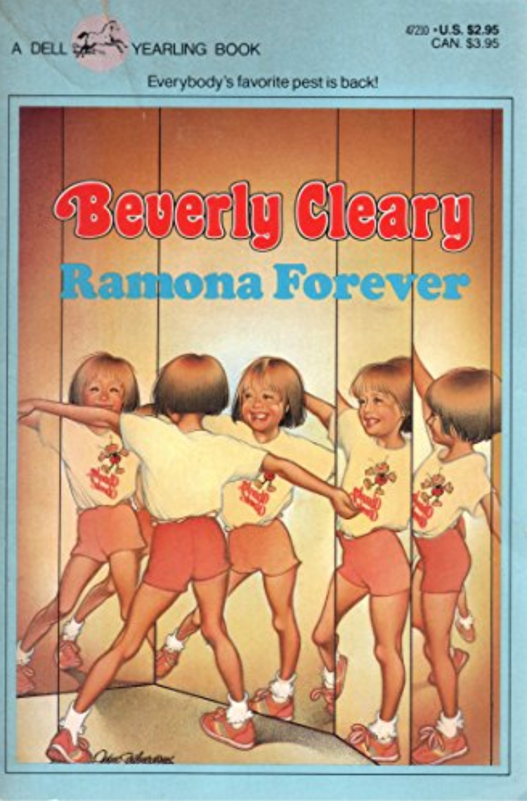 Front cover of Ramona Forever by Beverly Cleary, featuring Ramona reflected in several mirrors.