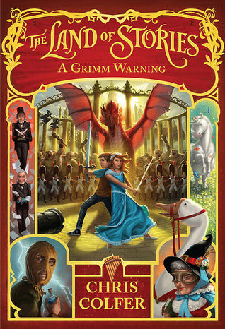 Cover of The Land of Stories: A Grimm Warning by Chris Colfer, featuring the Bailey twins amidst a magical and adventurous backdrop.
