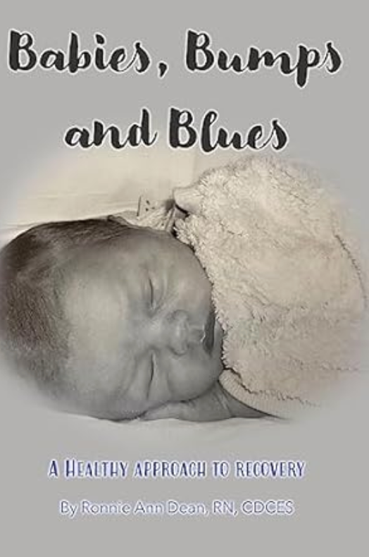 Cover of Babies, Bumps, and Blues by Ronnie A. Dean, featuring a serene image symbolizing motherhood and recovery.