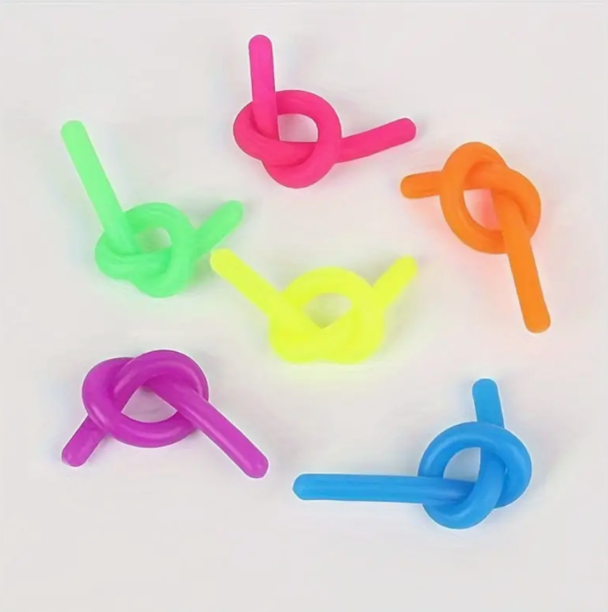 Mini elastic rope fidget toy in a random color, perfect for stretching, tying, braiding, and fidgeting for stress relief and focus.