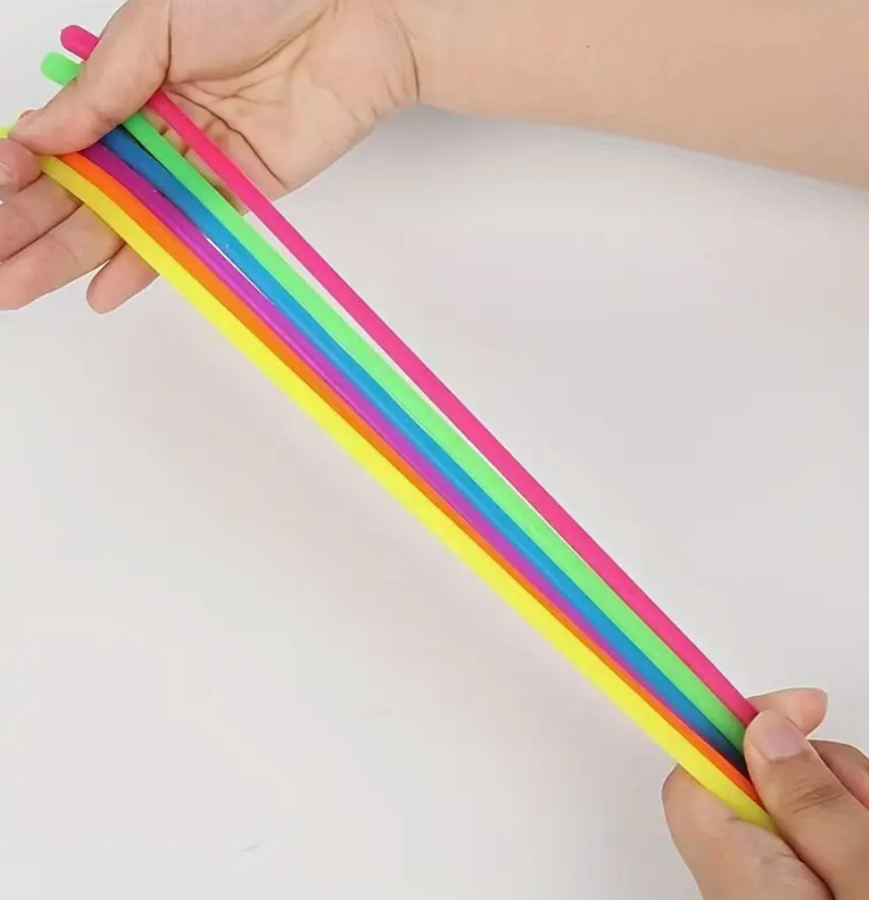 Mini elastic rope fidget toy in a random color, perfect for stretching, tying, braiding, and fidgeting for stress relief and focus.