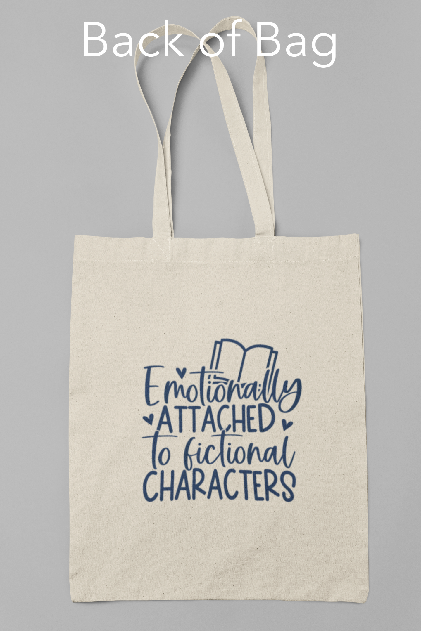 Canvas tote bags featuring The Burrow Bookstore logo on one side and various literary quotes on the other side.
