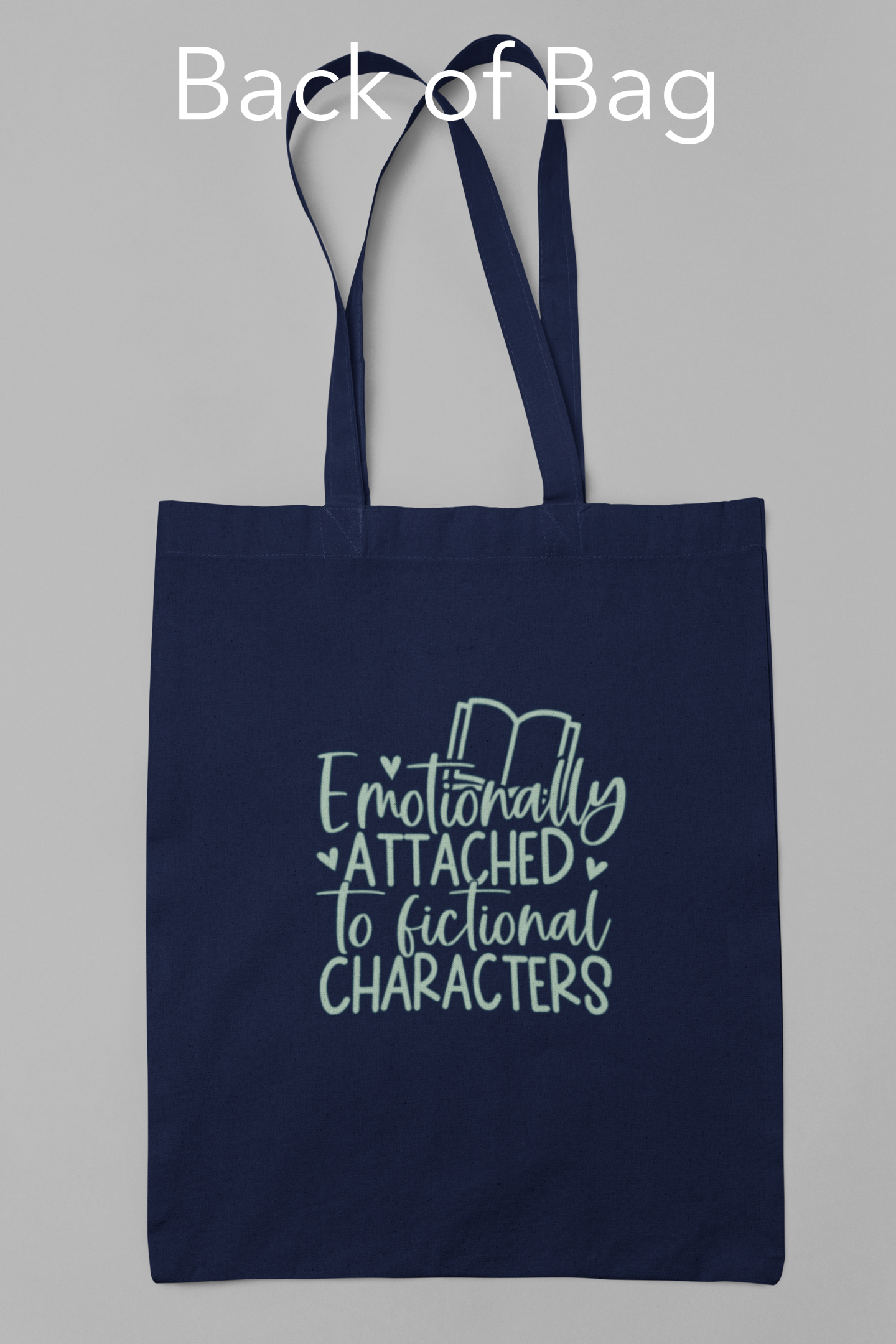 Canvas tote bags featuring The Burrow Bookstore logo on one side and various literary quotes on the other side.