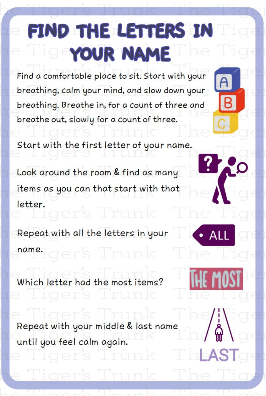 Individual mindfulness card featuring a mental health prompt for daily grounding and emotional well-being