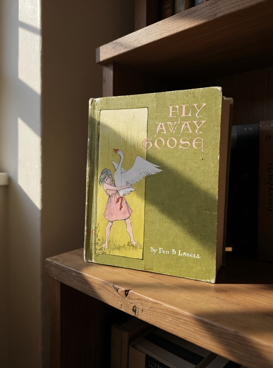 Front cover of Fly Away Goose by Fen H. Lasell showing a young girl and a goose egg, vintage 1965 children’s book