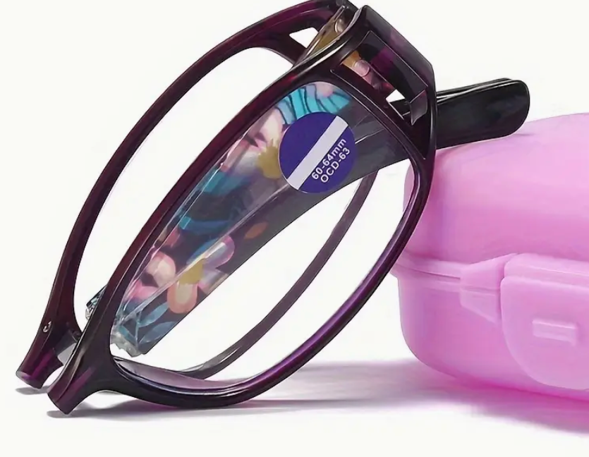 Hardback-style case for foldable reading glasses, compact and protective with a sleek, book-like exterior.