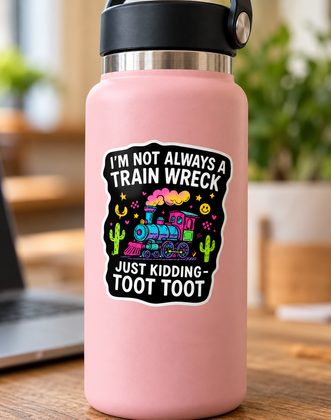 Funny I'm Not Always a Train Wreck Just Kidding Toot Toot vinyl sticker