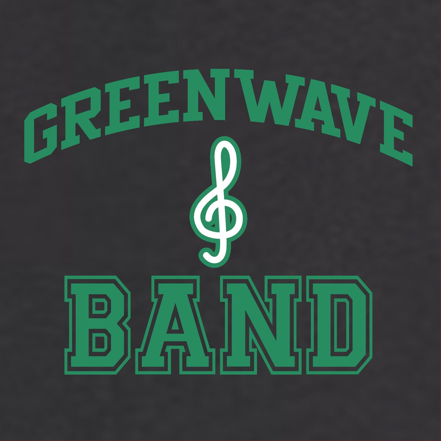 Greenwave Band logo with treble clef on a dark background