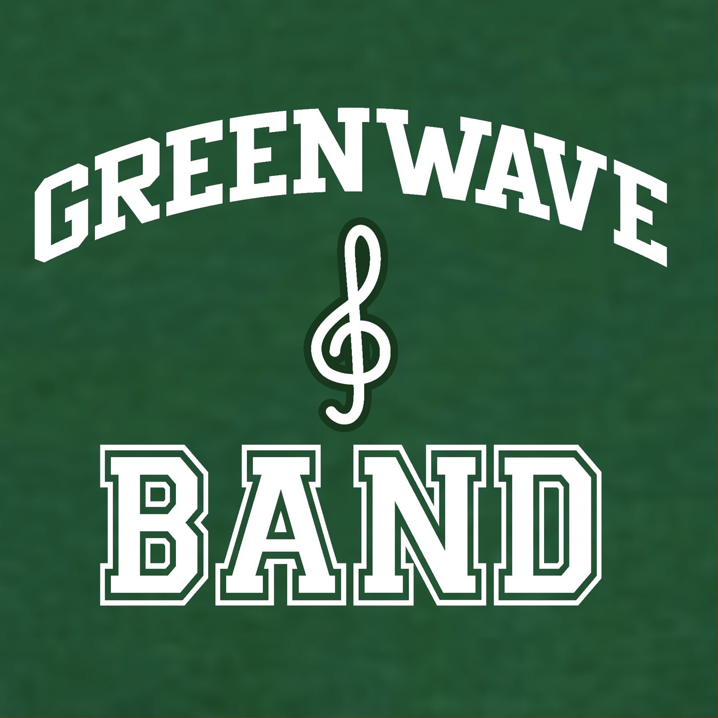 Green t-shirt with 'Greenwave Band' text and treble clef symbol on a green background