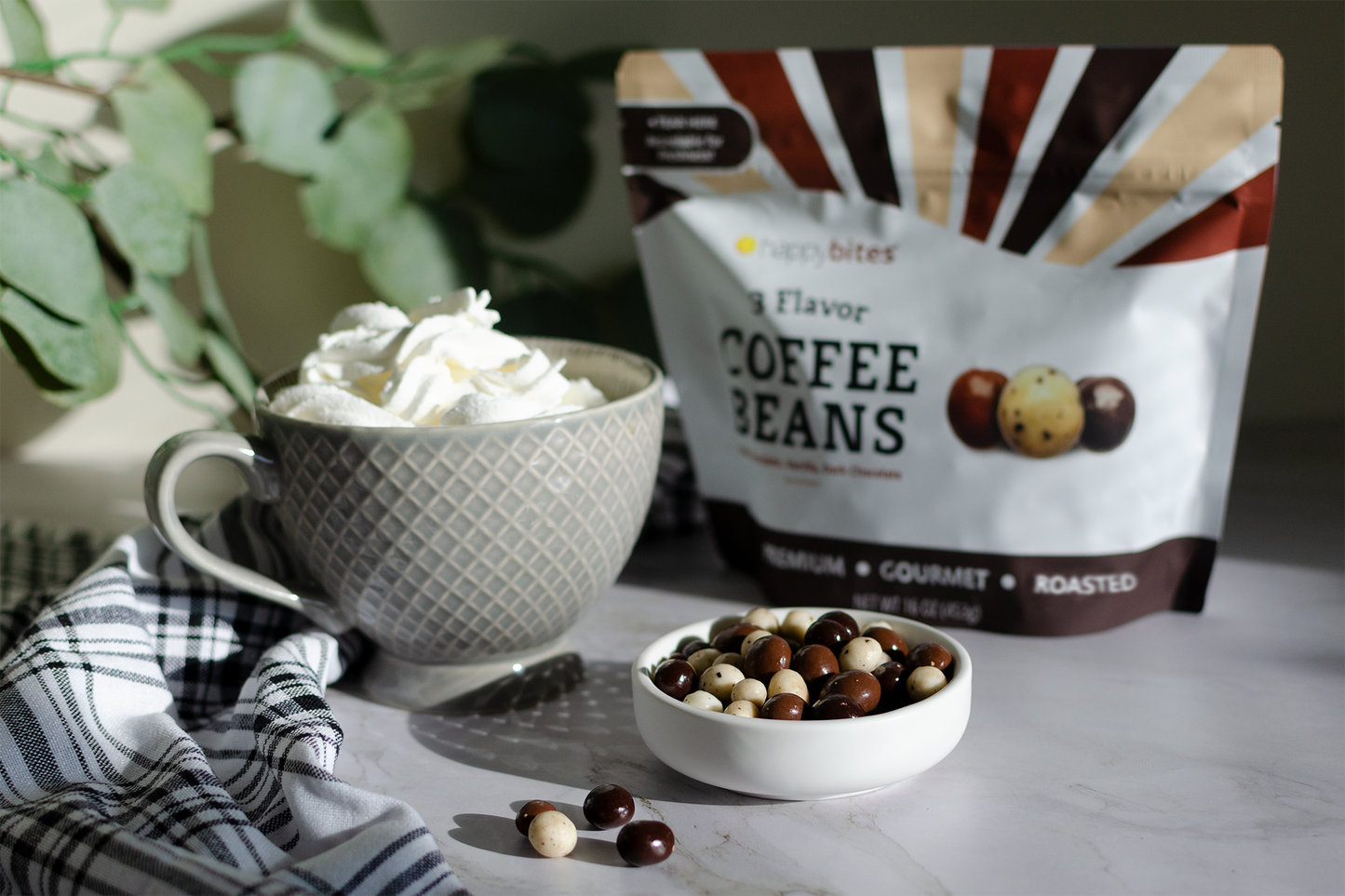 Happy Bites 3 Flavor Covered Coffee Beans, 16 oz assortment of premium beans coated in three delicious flavors.