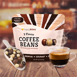 Happy Bites 3 Flavor Covered Coffee Beans, 16 oz assortment of premium beans coated in three delicious flavors.